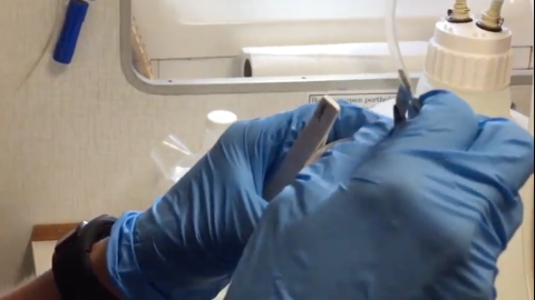 close up of hands removing an eDNA filter