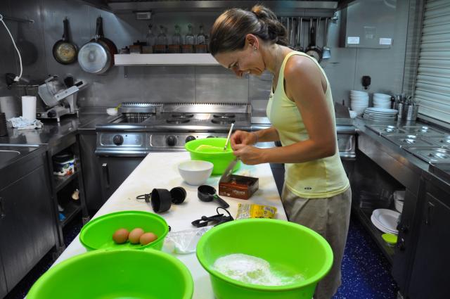 Katy prepares the ingredients