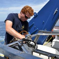 ROV pilot Alex works on Argus. 