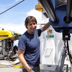 ROV engineer and pilot Brennan works on the winch.