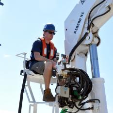 Alex gets ready to lift Hercules with the crane.