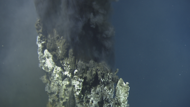 Some of these vents are extremely active, creating billowing clouds of smoke. As the water cools, the dissolved minerals precipitate out as solids and cause the vent chimneys to grow.