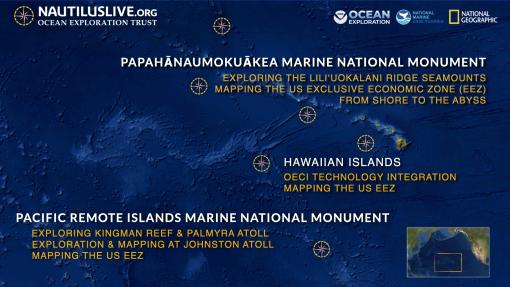 Map showing locations of OET's 2022 Expedition Season