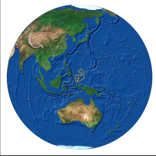 Globe featuring outline of Palau National Marine Sanctuary