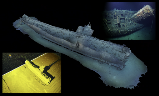 The Widefield Camera Array was used during the rapid immersive survey of the wreck of the Japanese submarine I-201. Three-dimensional scans of the submarine were generated in near real-time during the ROV survey. Ultra-high resolution multibeam data collected by the Norbit wideband multibeam sonar mounted on the ROV was used for model validation and further situational awareness.