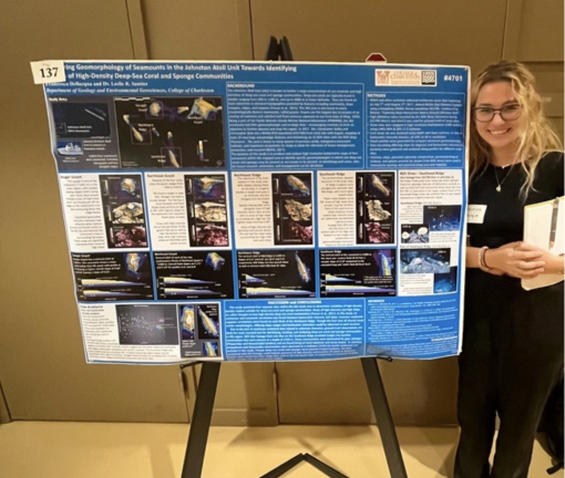 Dellacqua presents a poster highlighting her work on mapping seamounts for deep-sea corals. Photos courtesy of Francesca Dellacqua.