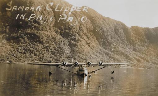 Historical photo of the Samoan clipper resting in Pago Pago Harbor